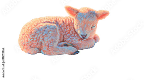 Softly illuminated lamb on dark background with detailed fleece texture