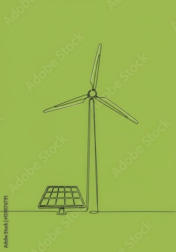 Illustration Green Renewable Energy with Turbine and Solar Panel