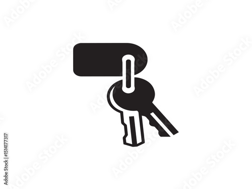 The image depicts a vector icon of a keychain with two keys attached to a rectangular key tag.