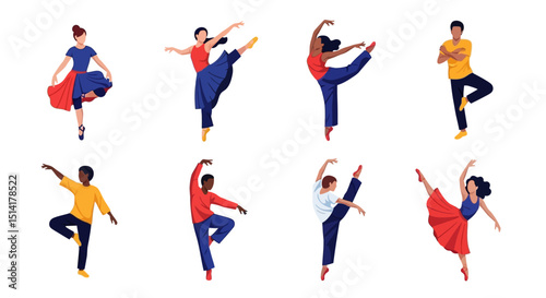 Diverse Group of People Posing in Various Ballet and Dance Positions