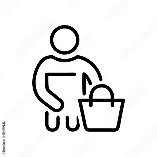 Outline of person carrying shopping bag in minimalist style  