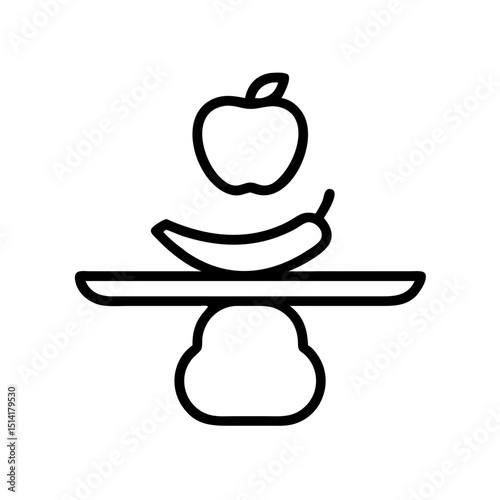 Fruit scale with apple and banana in minimalist line style  