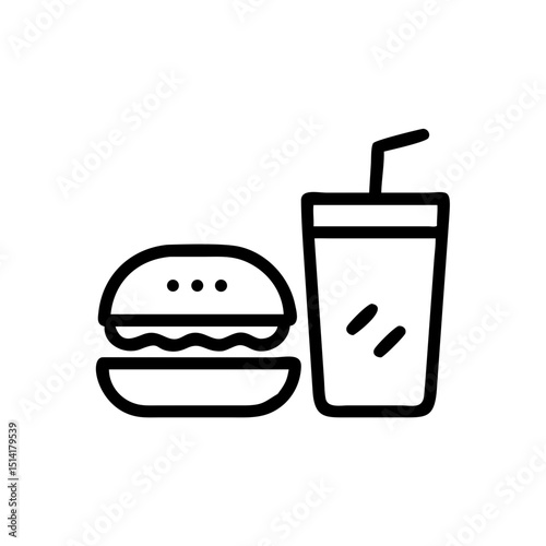 Fast food hamburger and drink cup with straw in minimal style  