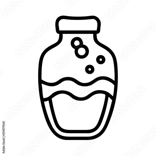 Glass jar with liquid and bubbles in minimalist outline style  