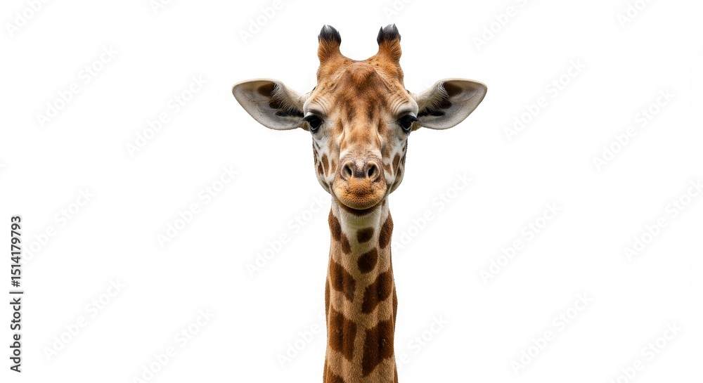 Obraz premium Isolated Portrait of a Giraffe with Long Neck on White Background