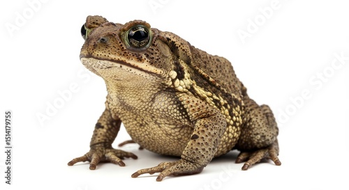 Isolated Macro Photo of Brown Toad with Warty Skin on White
