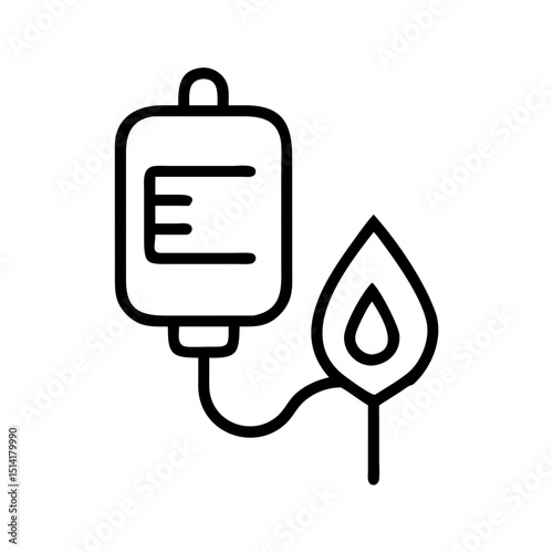 IV bag connected to leaf symbolizing blood in health and nature  