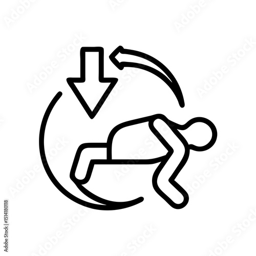 Recovering person in motion with downward arrow and circular design  