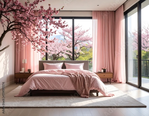 Pink bedroom with cherry blossoms (2)