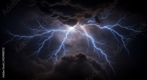 Dramatic Lightning Storm at Night Cloudscape Thunder and Power