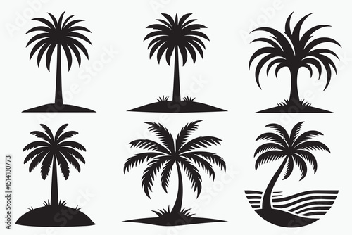 Palm Tree Silhouettes: Diverse silhouettes of palm trees, evoking the serenity of a tropical paradise, ideal for design projects and thematic elements.
