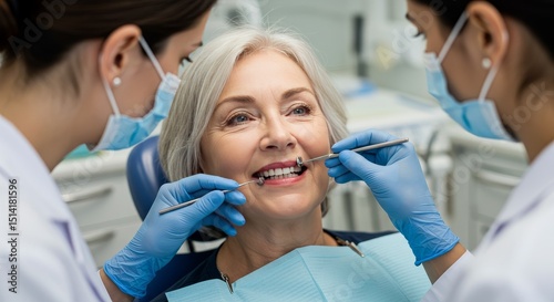 Elderly Woman Undergoing Dental Care Examination at Clinic Photo