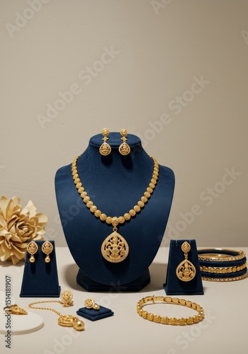 Elegant Gold Jewelry Set Golden Necklace Precious Bracelet Fashion Still