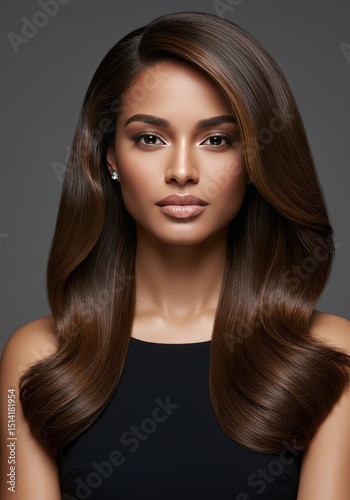 Elegant Portrait of Beautiful Brunette Model with Long Brown Hair