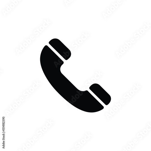 Black Phone Receiver Handset Icon on Transparent Background Communication Symbol