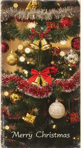 Festive Christmas Tree Decoration with Ornaments and Gifts Illustration
