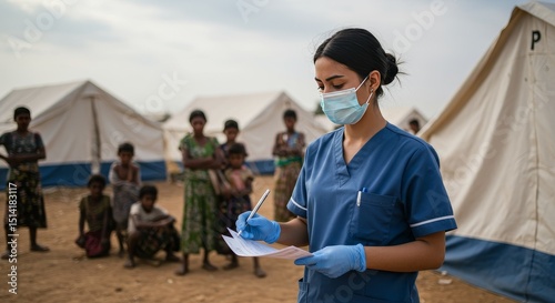 Photo Nurse Provides Aid in Refugee Camp with Medical Care
