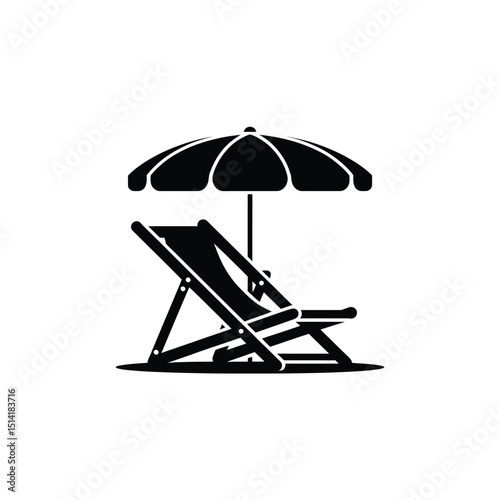 Beach chair with umbrella icon on transparent background, holiday relaxation summer