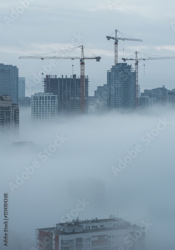Foggy City Photo Urban Buildings Skylines Towers Construction