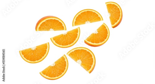 Fresh Orange Slices Arranged on White Background Food Still Life