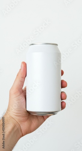 Photo of Hand Holding White Aluminum Can Drink Package Mockup