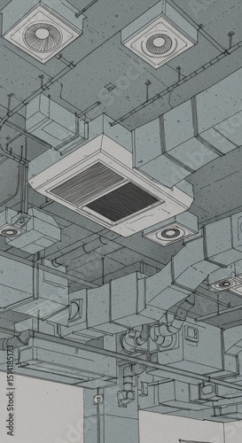 Geometric Ceiling Architecture Gray Tiled Interior Structure Perspective