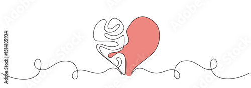 continuous line of half of human brain and human heart. Vector illustration, one continuous line in mind and love in the form of heart logo icon. Philosophical
