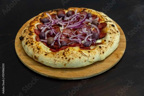 Traditional Brazilian Calabrian sausage pizza. Brazilian food, real food