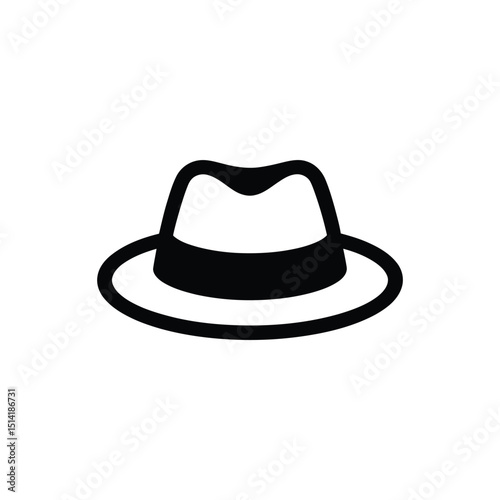 Black Fedoras Hat Silhouette Icon on Transparent Background, Vintage Style Hat