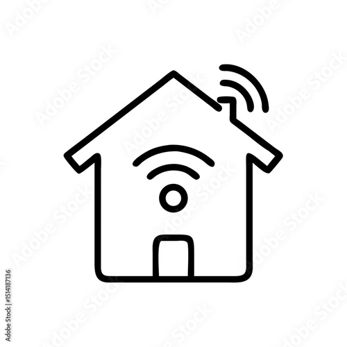 Smart home symbol with wireless signal in minimalist design  