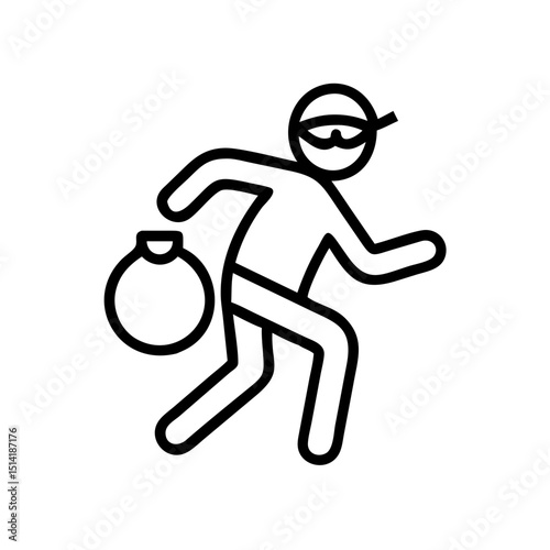 Icon of a thief running with a bag in a simple line style  