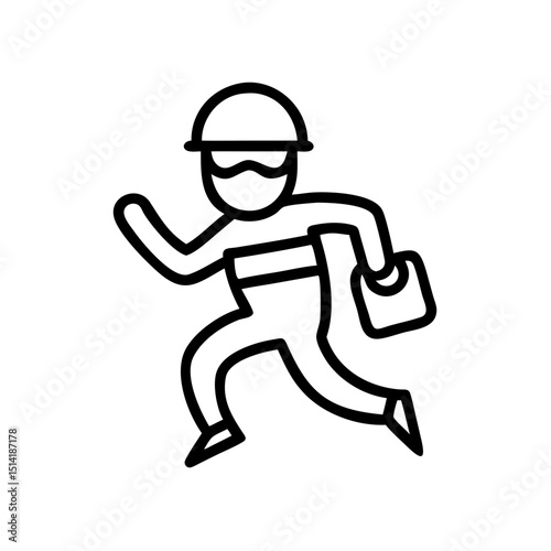 Thief running with a bag in a simple line art style  