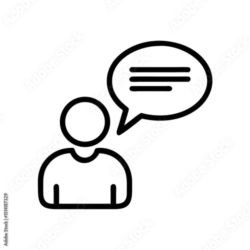 Person speaking with a speech bubble indicating dialogue  