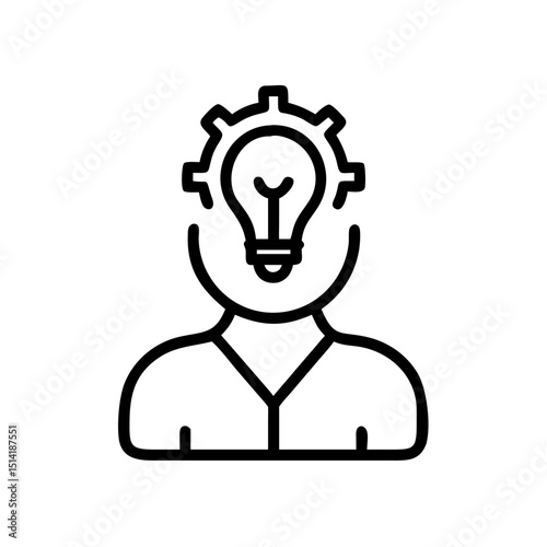 Abstract representation of inventor with light bulb and gear icon  