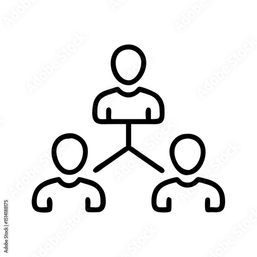 Three people connected by a central figure in a simple line illustration  