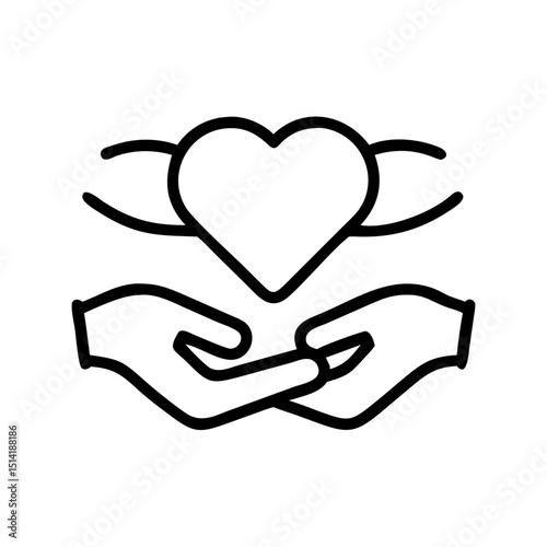 Helping hands holding heart in minimal line art style  