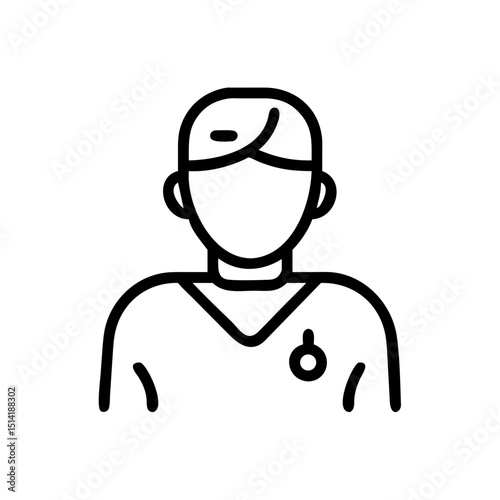 Healthcare professional wearing scrubs with a badge  
