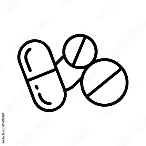 Outline of various pills and capsules in a minimal style  