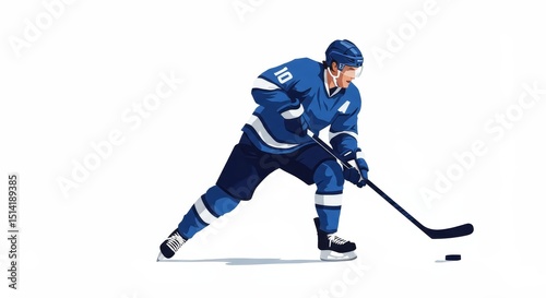 Pixel Art of Hockey Player in Blue Uniform on White Background