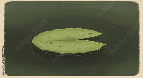 Pixel Illustration of a Green Lily Pad Floating on Calm Water Surface