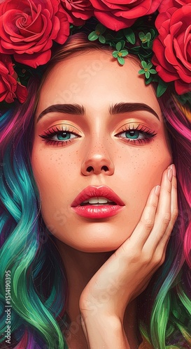 Pixel Portrait Woman With Floral Crown Digital Beauty and Art