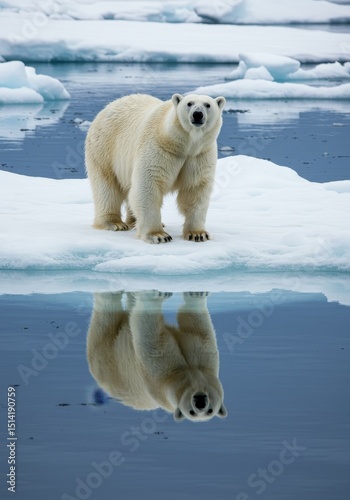 Polar Bear Reflection on Arctic Ice Wild White Animal Photo