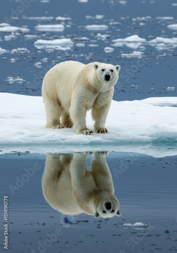Polar Bear Reflection on Arctic Waters Ice Landscape Photo