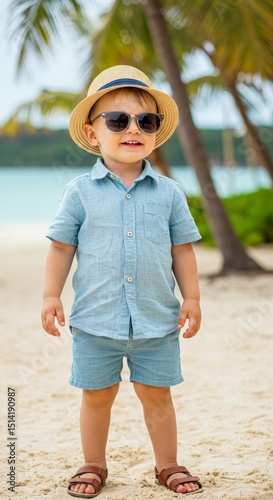 Portrait of a Cute Boy in Summer Attire Enjoying Beach Vacation