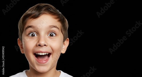 Portrait of an Excited Young Boy with an Open Mouth and Surprised Face