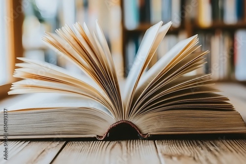 Open book with visible texture pages and warm light reflections