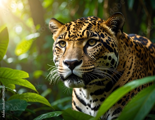 Jaguar in lush jungle