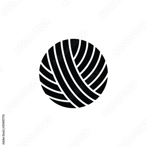 Black yarn ball icon on transparent background, knitting symbol, woolen ball
