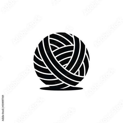 Black yarn ball transparent background, knitting wool thread silhouette circle style