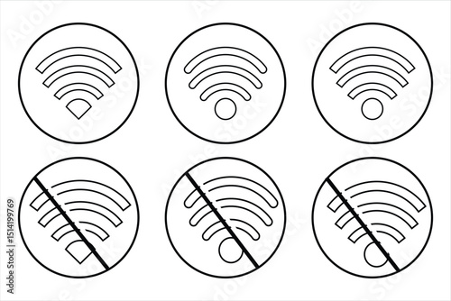 wi-fi icon and No WIFI Icons Sheet.  Wi-Fi Network Icon Set . eps 10.
